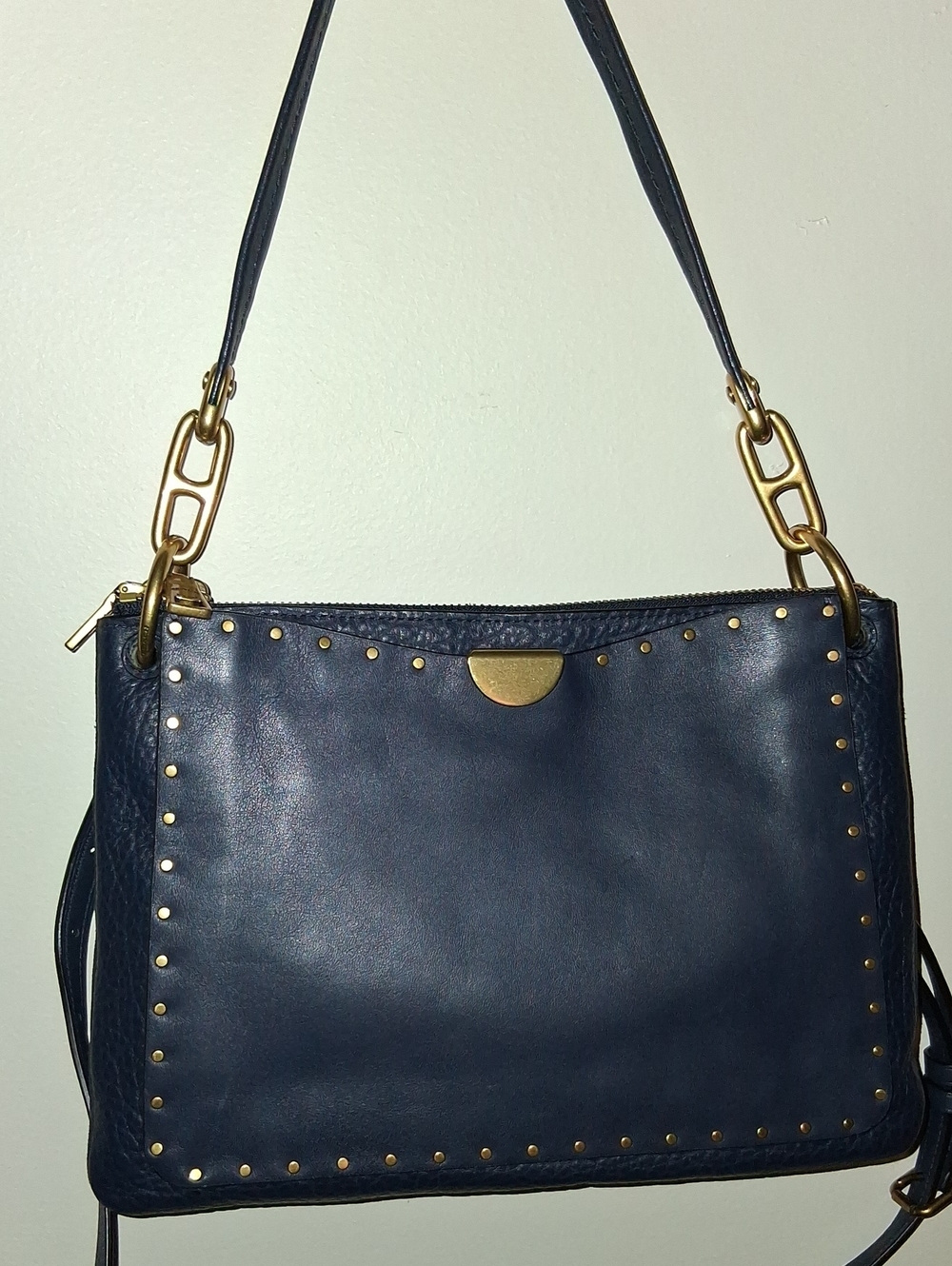 Coach Dreamer Navy Leather Shoulder Bag with Gold Hardware & Crossbody Strap
